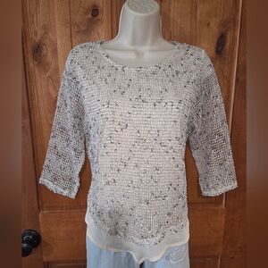 Alfred Dunner Cream Open weave Knit Top